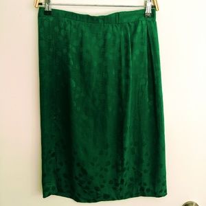True Vintage Green silk skirt, leaf print